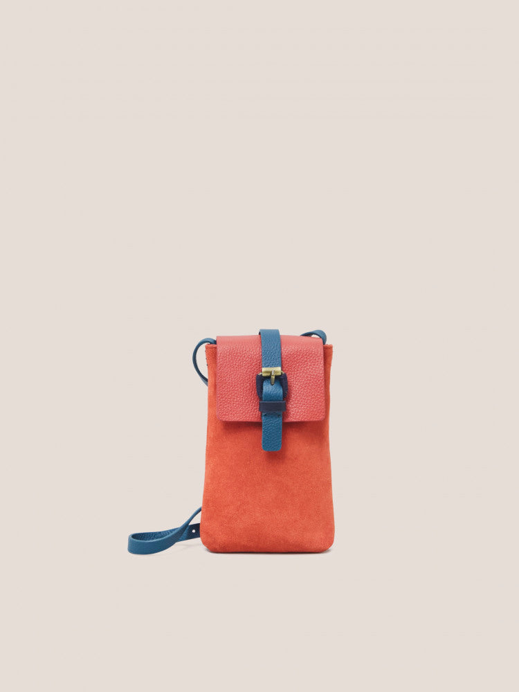 White Stuff Clara Buckle Suede Phone Bag in Burnt Orange Surfari