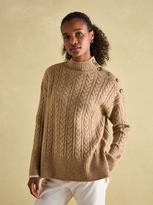 Joules Betsy Camel Button Shoulder Cable Jumper