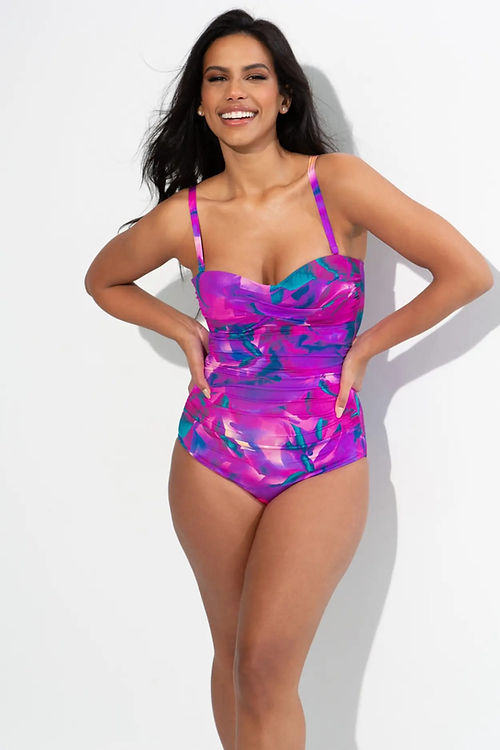Pour Moi Cabana Strapless Tummy Control Swimsuit in Purple Floral