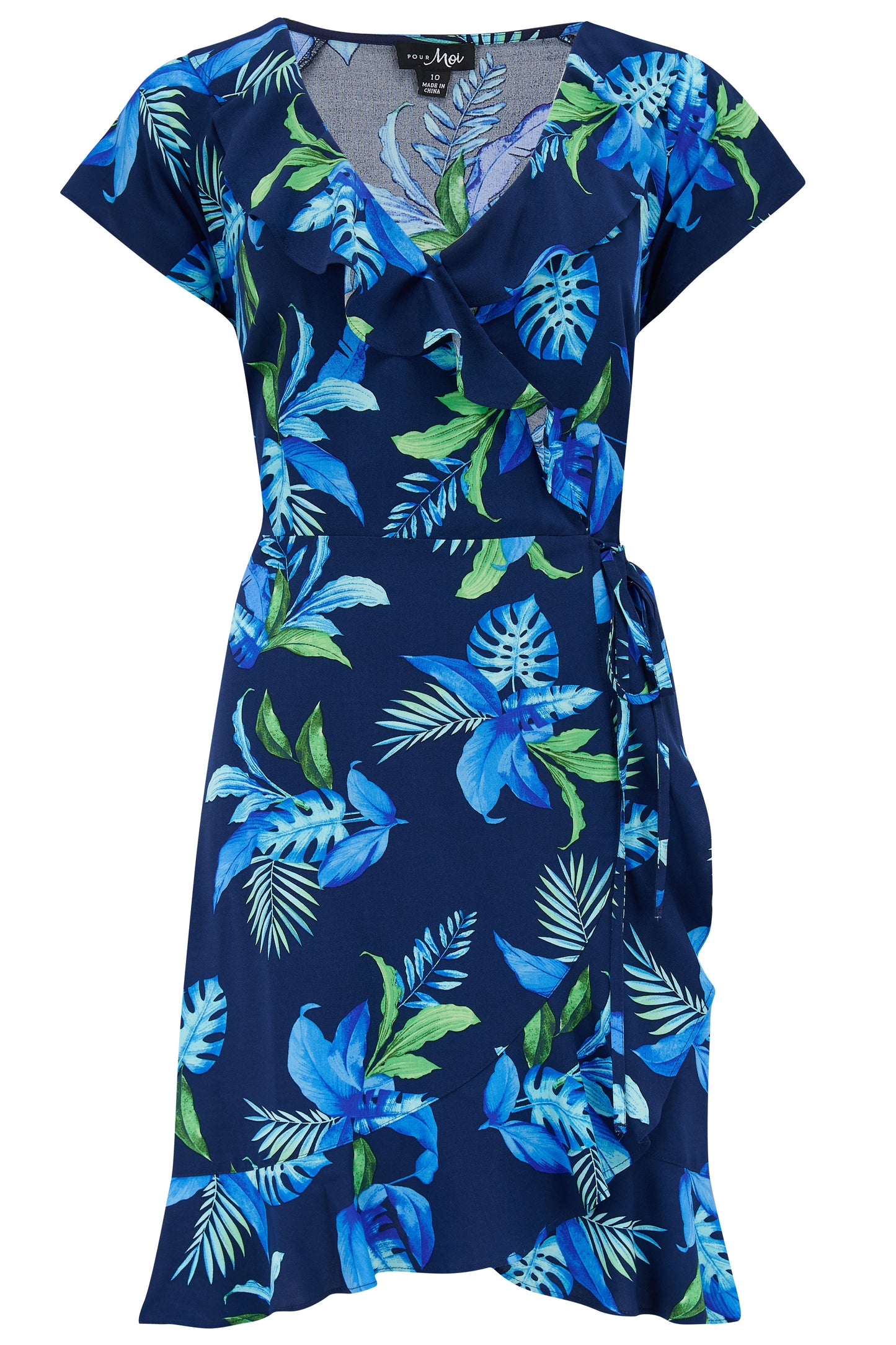 Pour Moi LENZING™ ECOVERO™ Viscose Frill Wrap Beach Dress - Navy Tropical