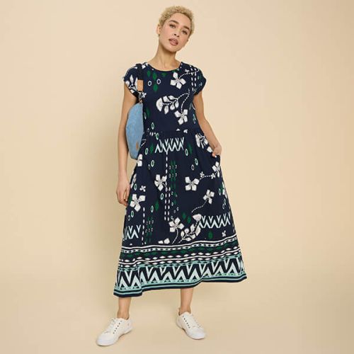 White Stuff Addison Jersey Dress in Navy Print