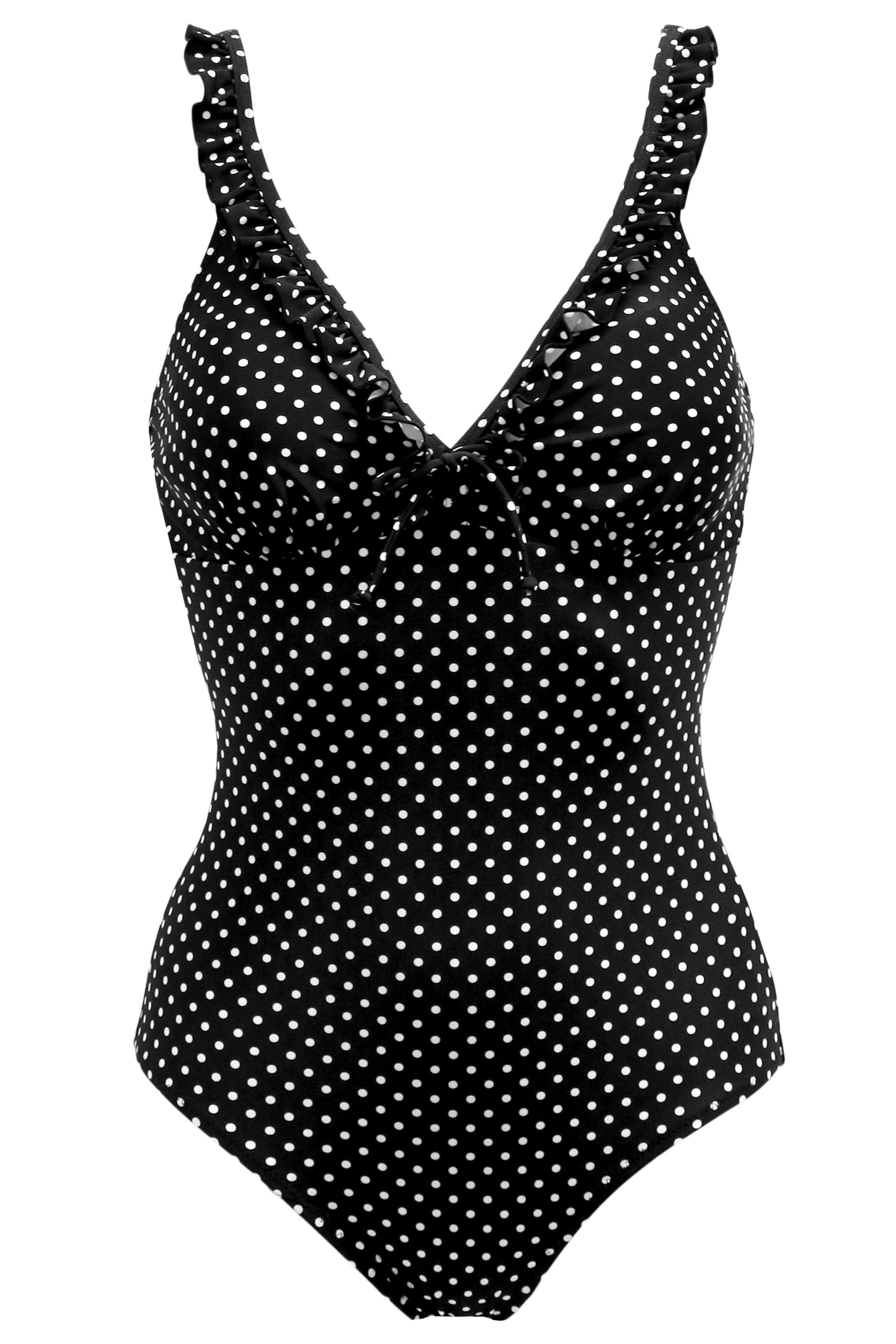 Pour Moi Sicily Frill Tummy Control Swimsuit in Black/White