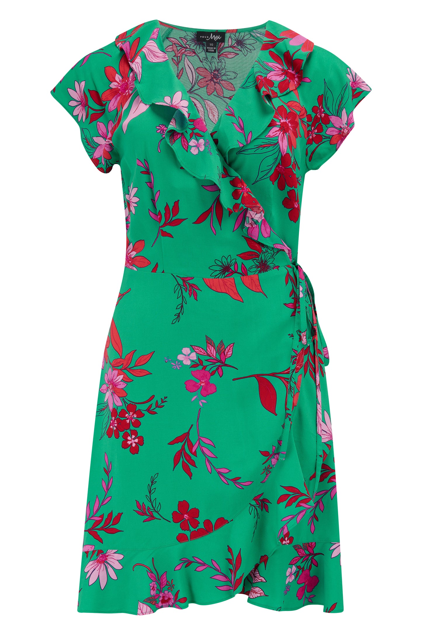 Pour Moi LENZING™ ECOVERO™ Viscose Frill Wrap Beach Dress - Green/Pink