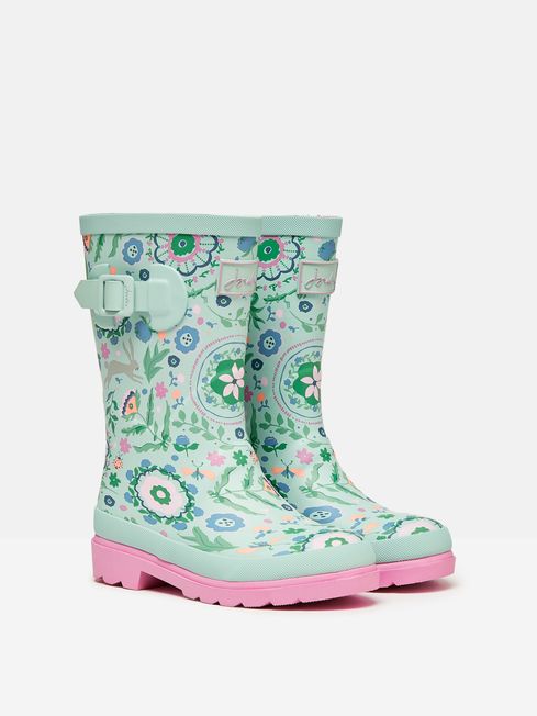 Joules Jnr Teal Blue Printed Wellies