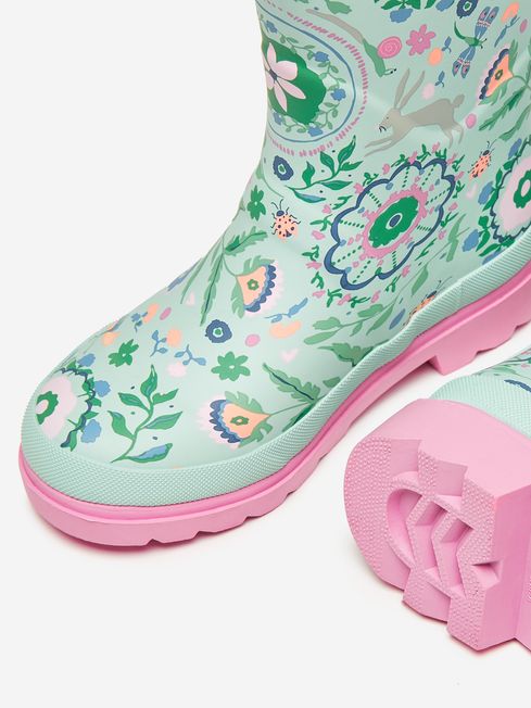 Joules Jnr Teal Blue Printed Wellies