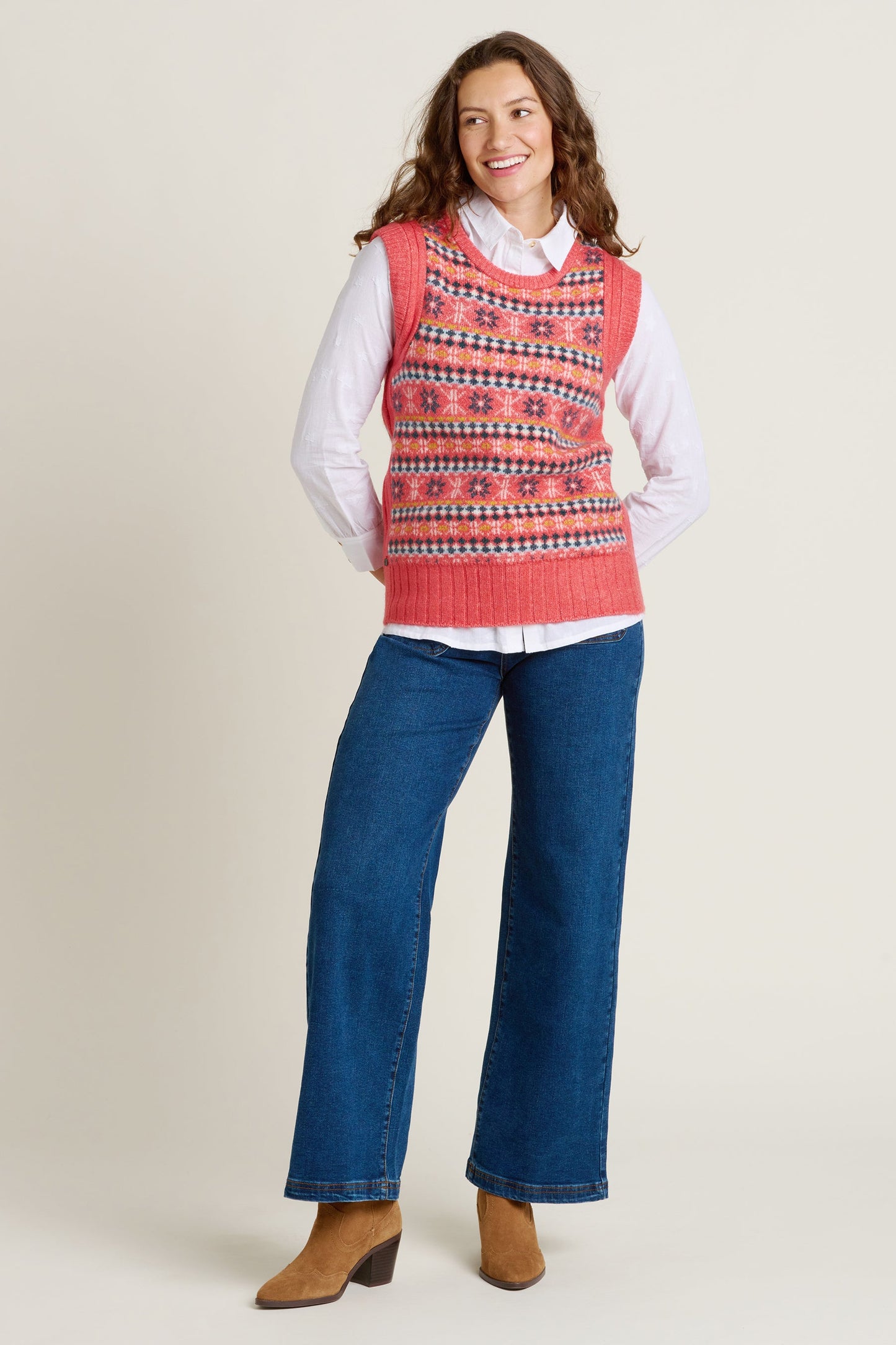 Brakeburn Pink Fairisle Knitted Vest