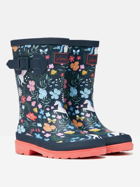 Joules Jnr Navy Blue Printed Wellies