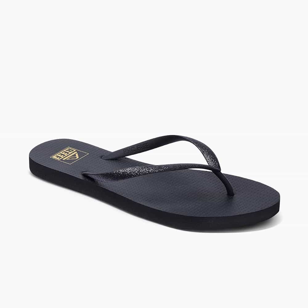 Reef Seaside Flip Flops in Black Glitter