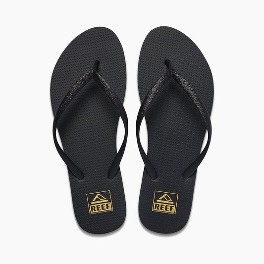 Reef Seaside Flip Flops in Black Glitter