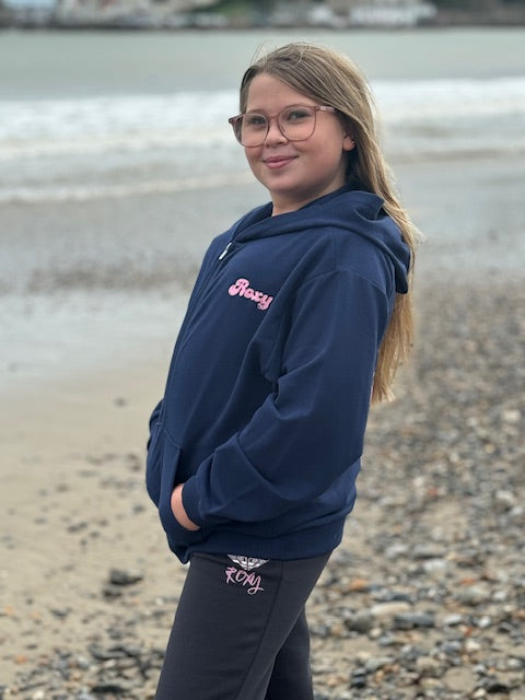 Roxy Down The Way Girls Full Zip Hoodie in Naval Academy