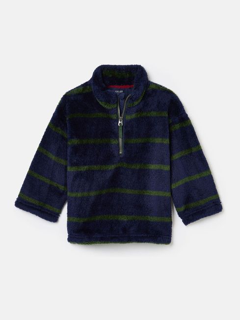 Joules Woozle Navy & Green Stripe Half Zip Borg Fleece