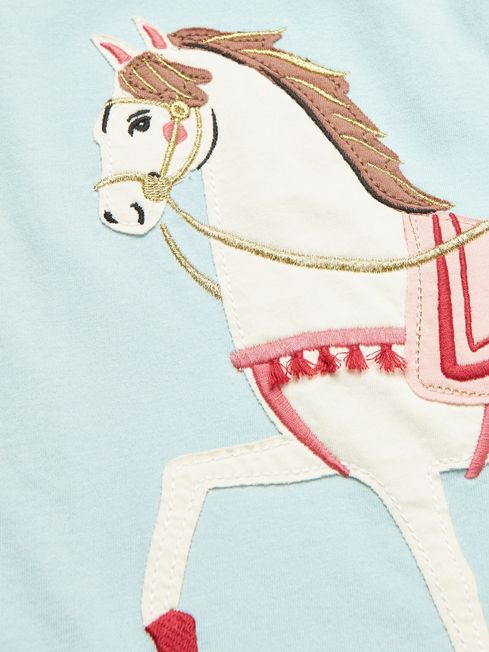 Joules Girls' Ava Green Print Artwork T-Shirt Horse