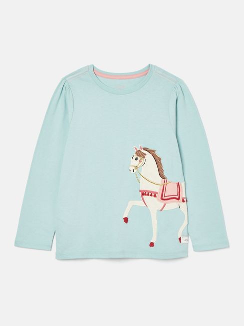 Joules Girls' Ava Green Print Artwork T-Shirt Horse