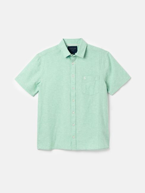 Joules Linen Blend Plain Short Sleeve Shirt in Green