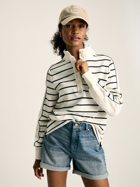 Joules Southwold Button Down Striped Sweatshirt in Navy