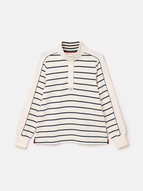 Joules Southwold Button Down Striped Sweatshirt in Navy