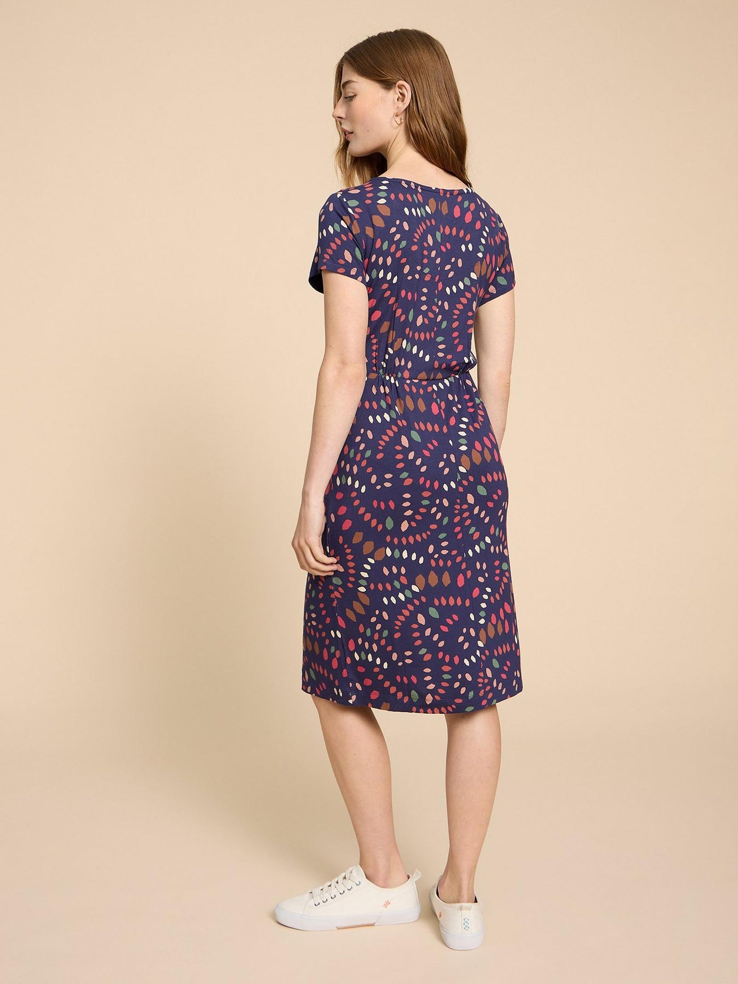 White Stuff Tallie V Neck Jersey Dress in Navy Print