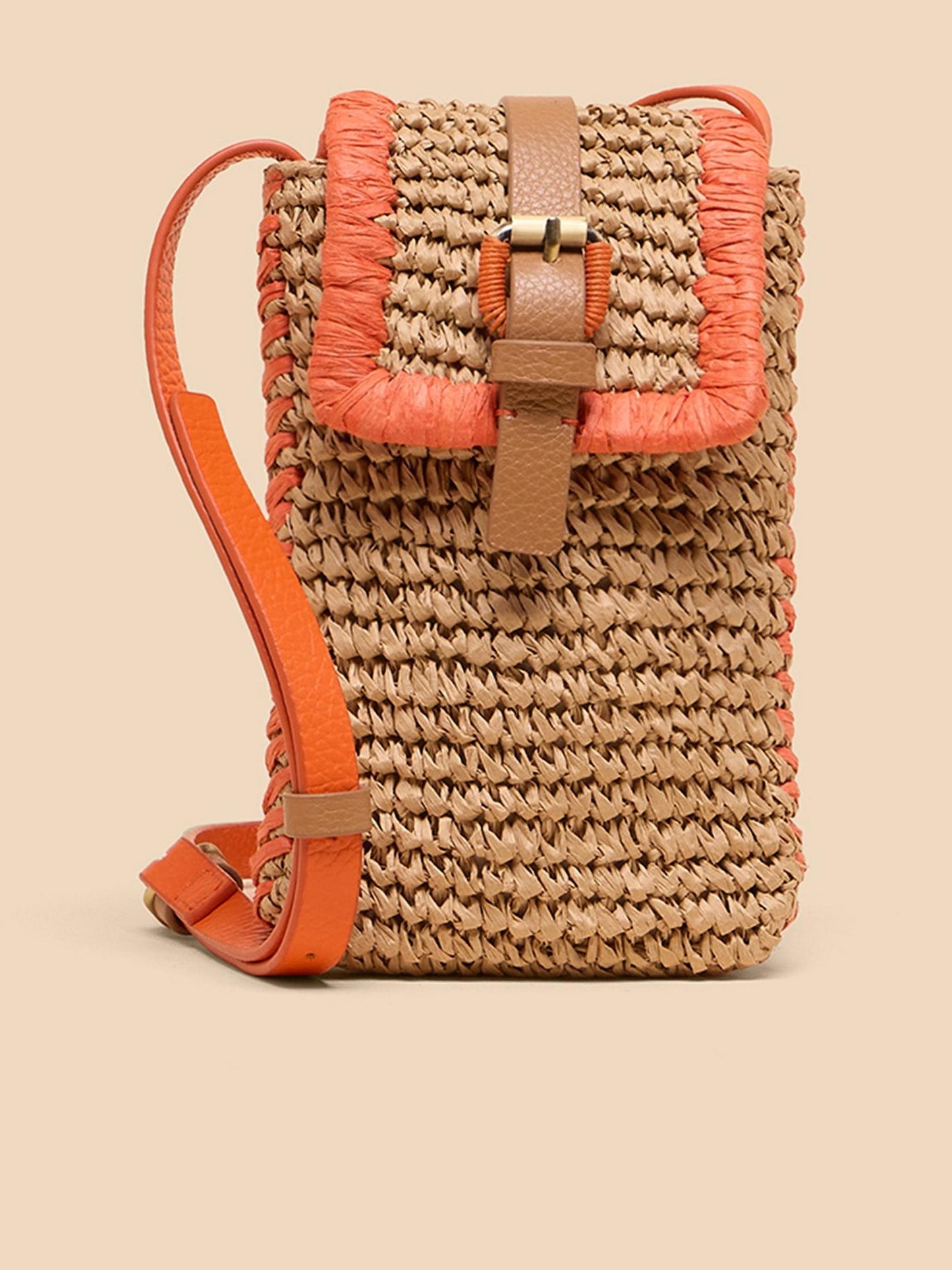 White Stuff Clara Buckle Raffia Phone Bag in Orange