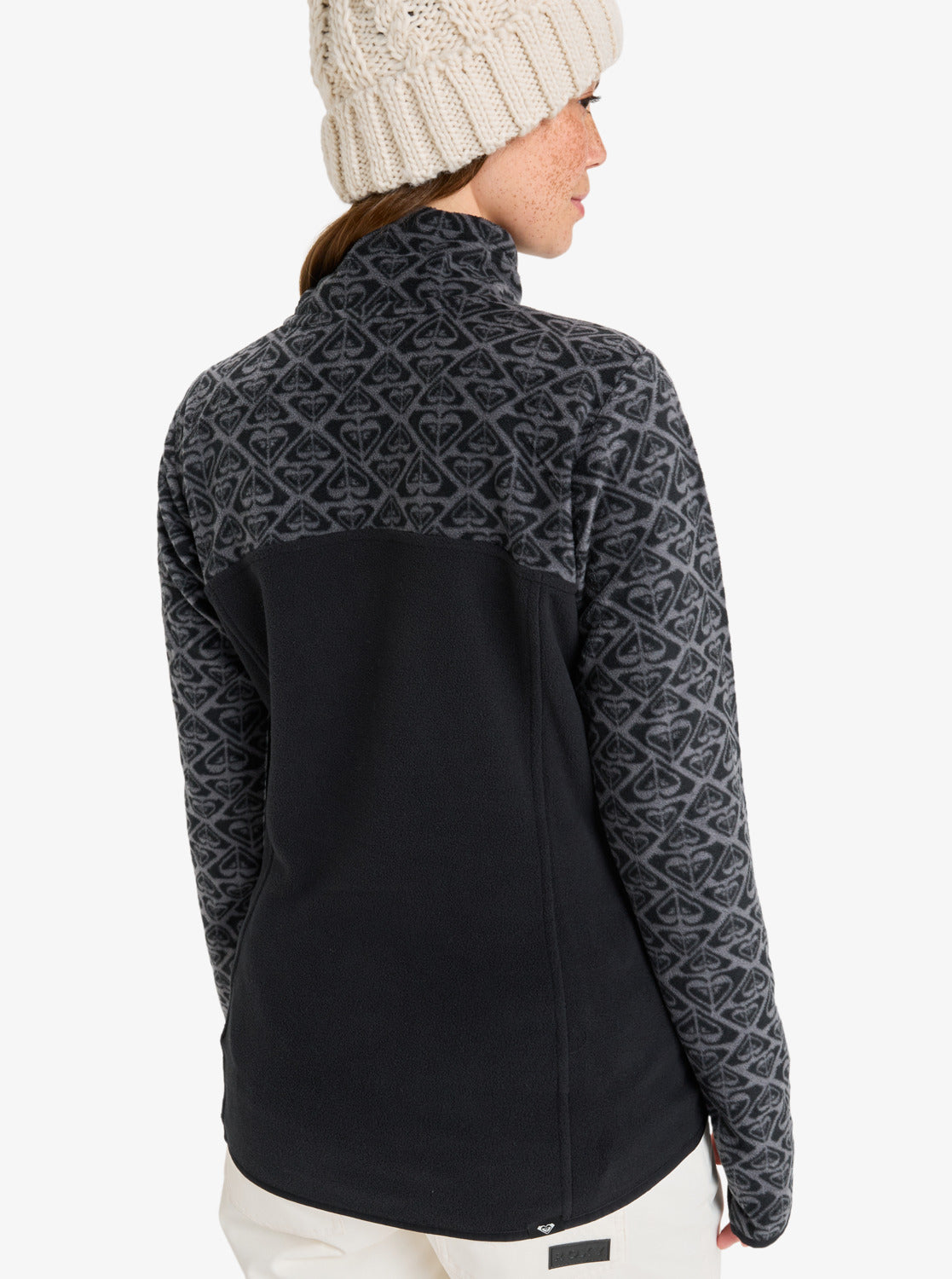 Roxy Sayna Half Zip Polar Pullover in True Black Roxygram Tonal