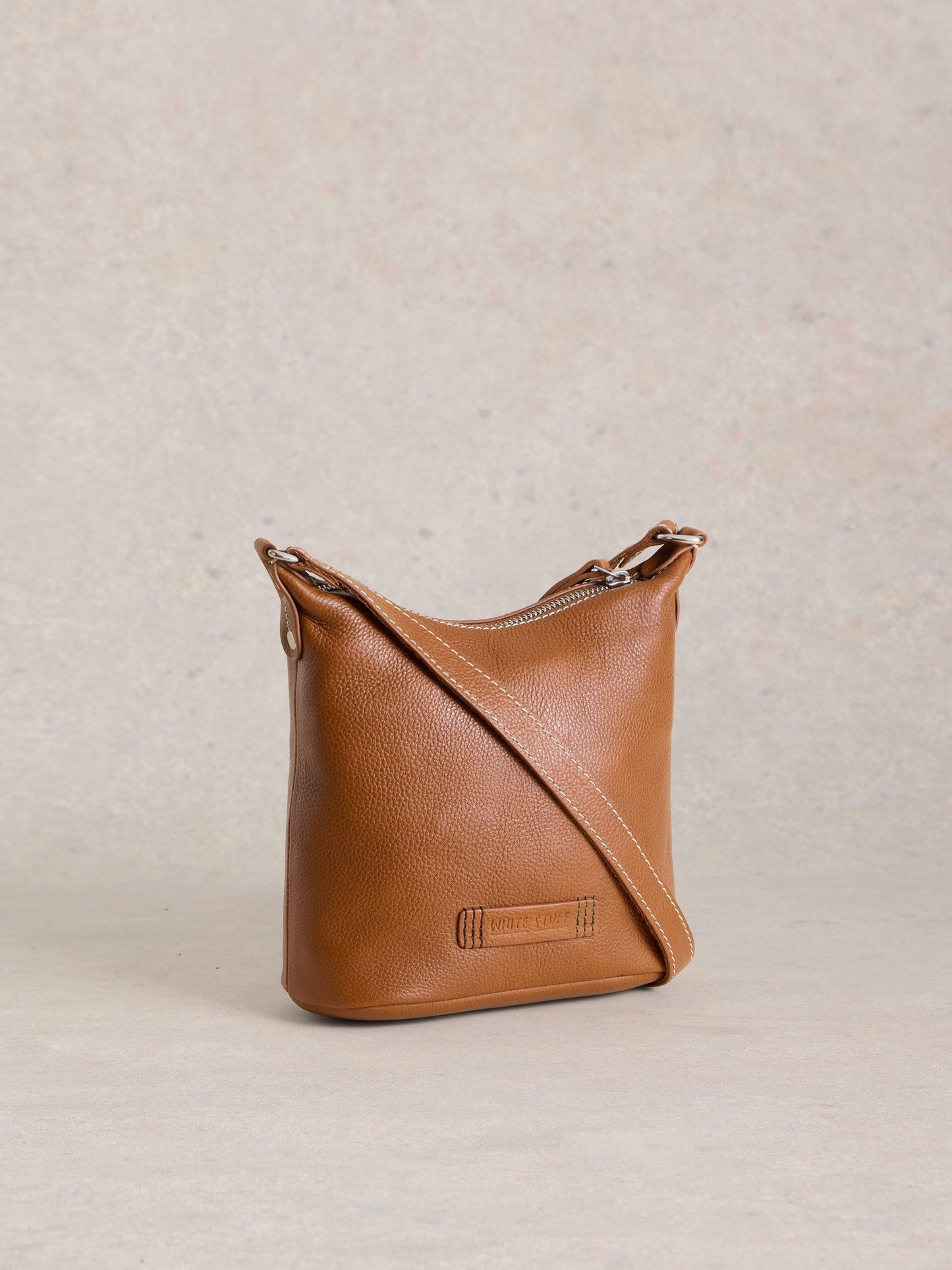 White Stuff Mini Fern Leather Crossbody in Mid Tan