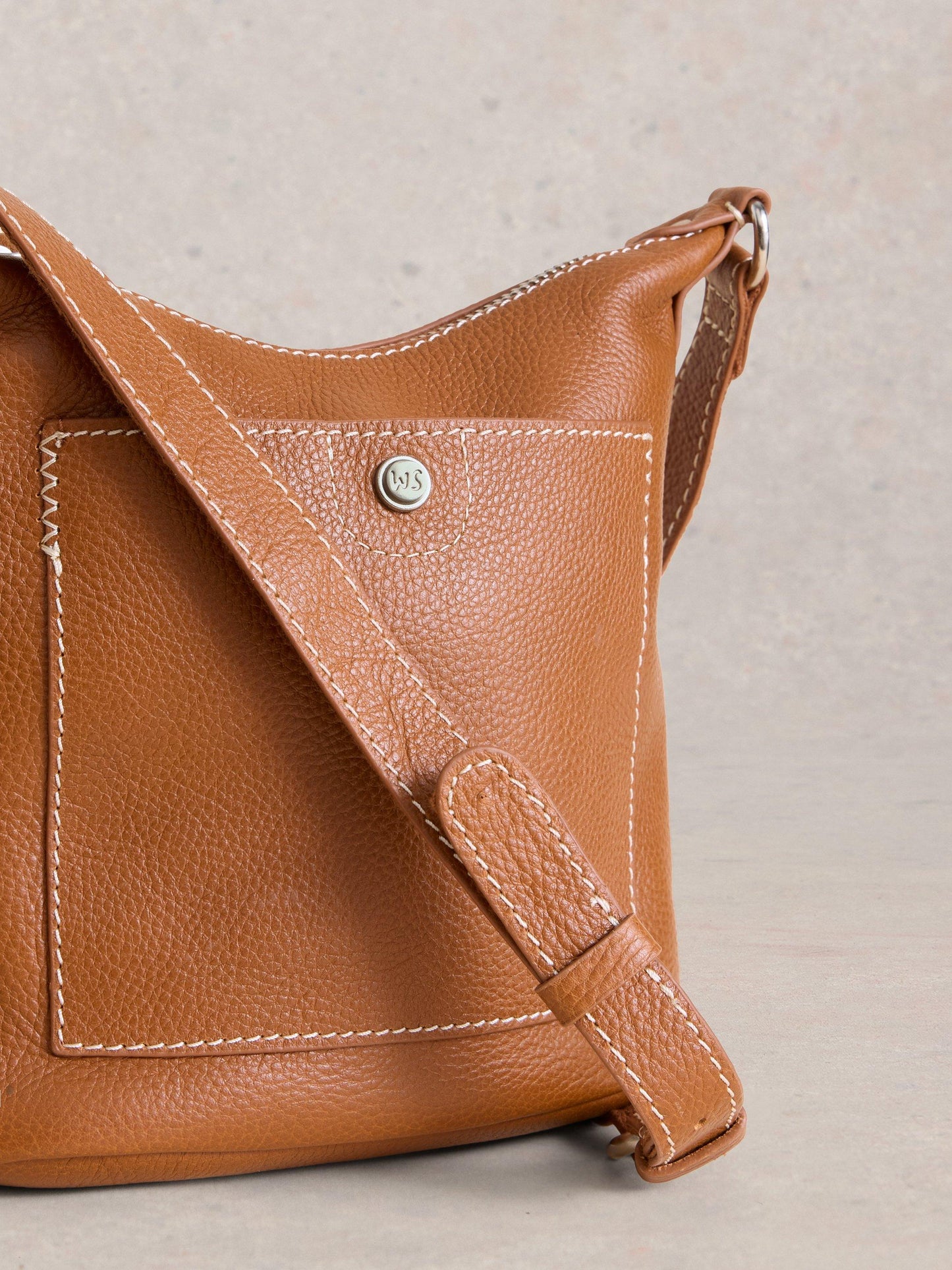 White Stuff Mini Fern Leather Crossbody in Mid Tan