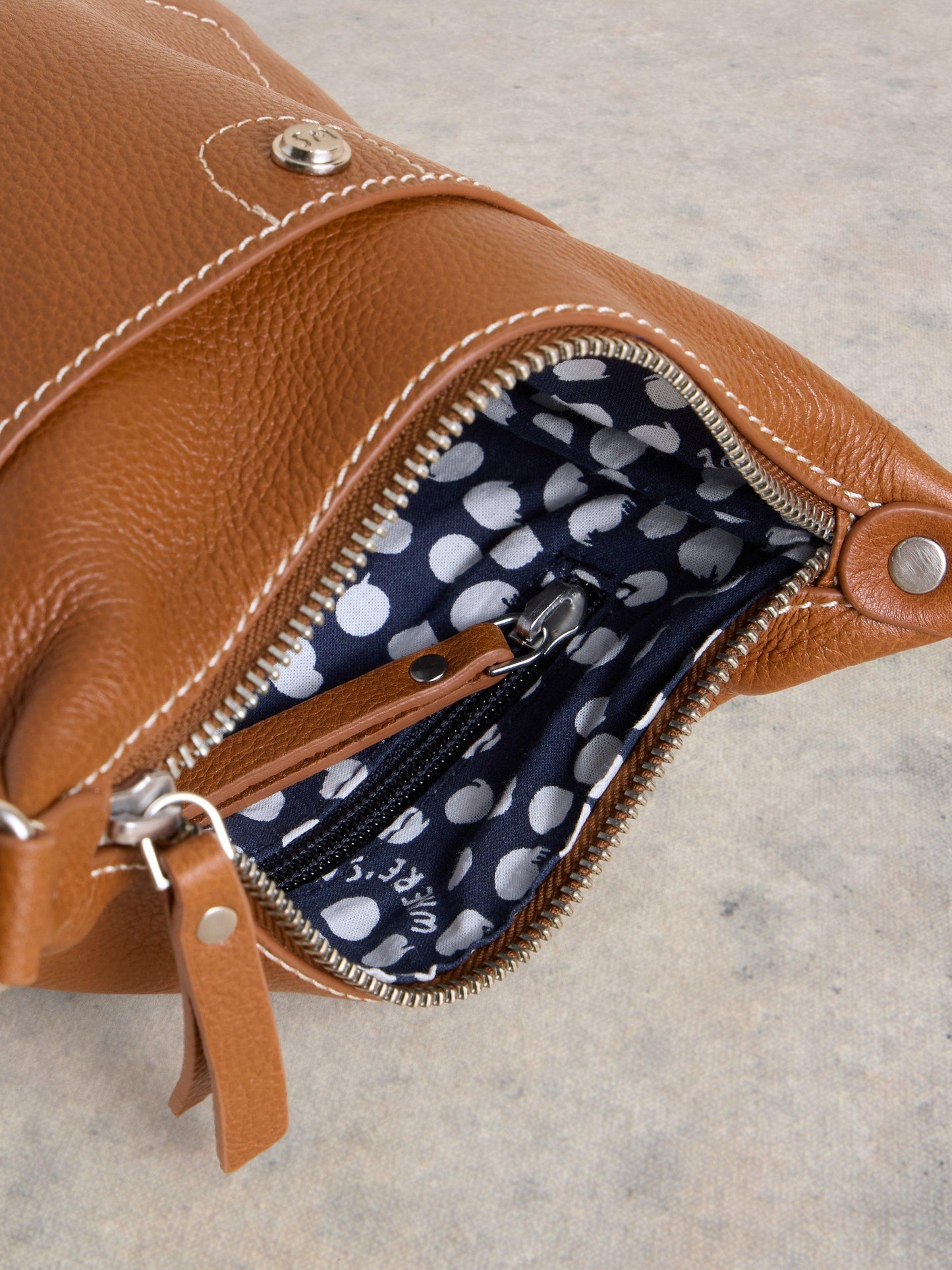 White Stuff Mini Fern Leather Crossbody in Mid Tan