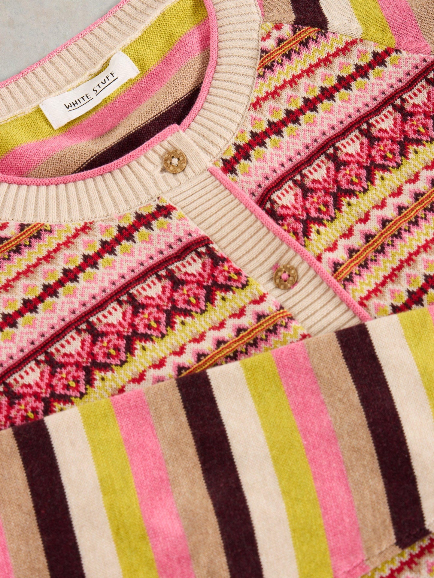 White Stuff Lulu Fairisle Cardi in Pink Multi