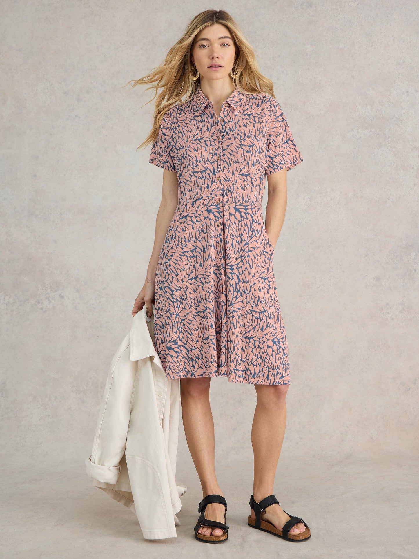 White Stuff Ria Jersey Dress in Pink Print