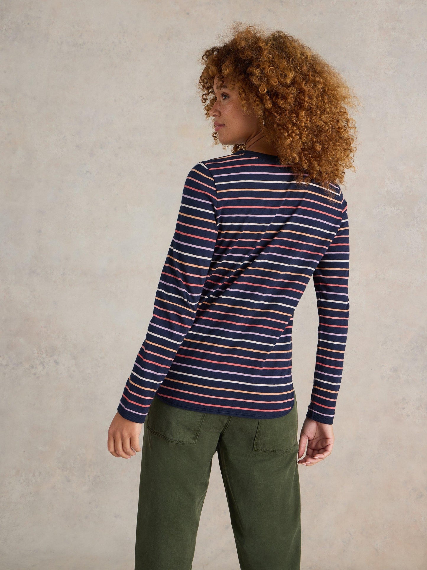 White Stuff Clara Stripe Long Sleeved Tee in Navy Multi