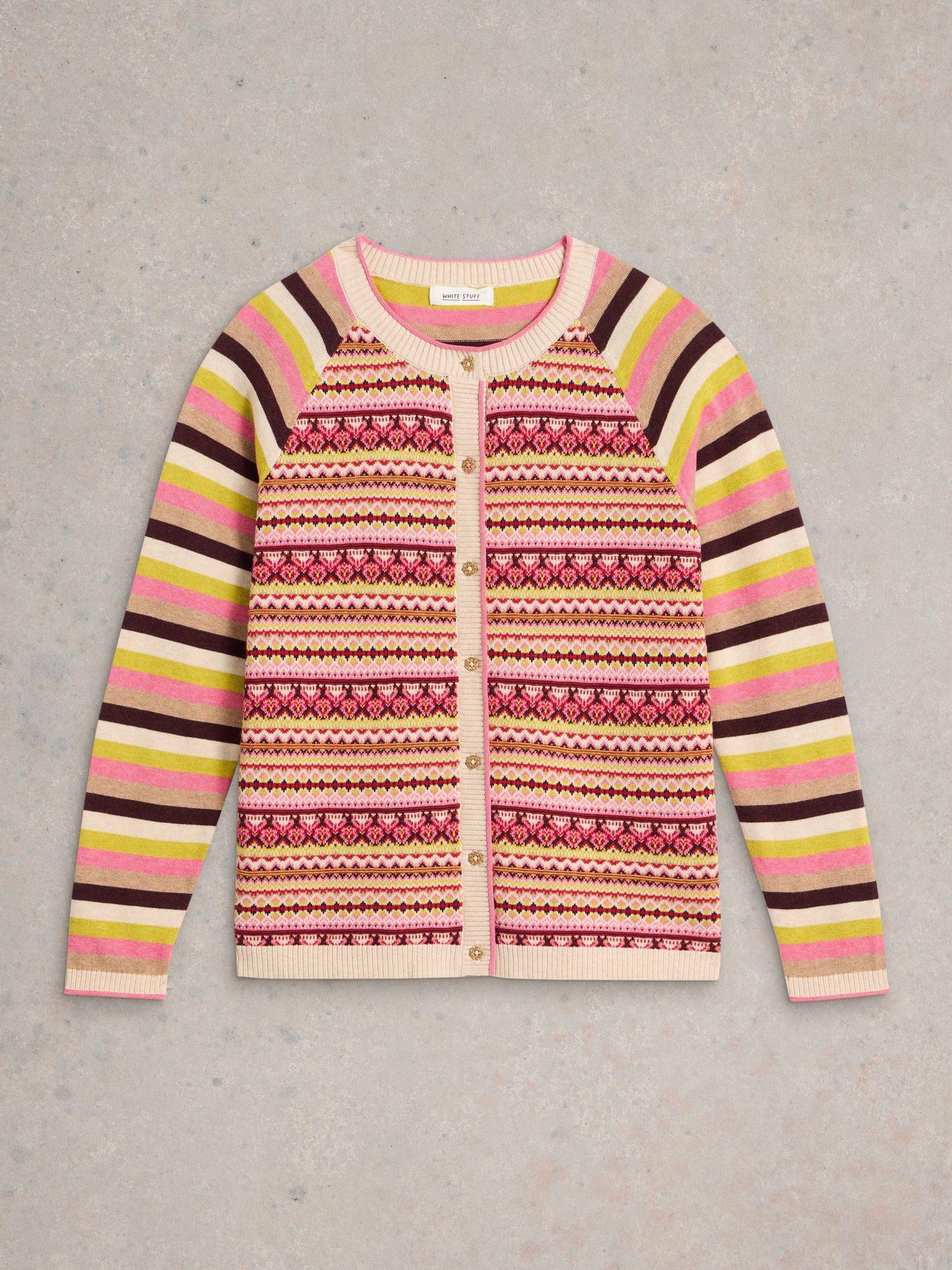 White Stuff Lulu Fairisle Cardi in Pink Multi