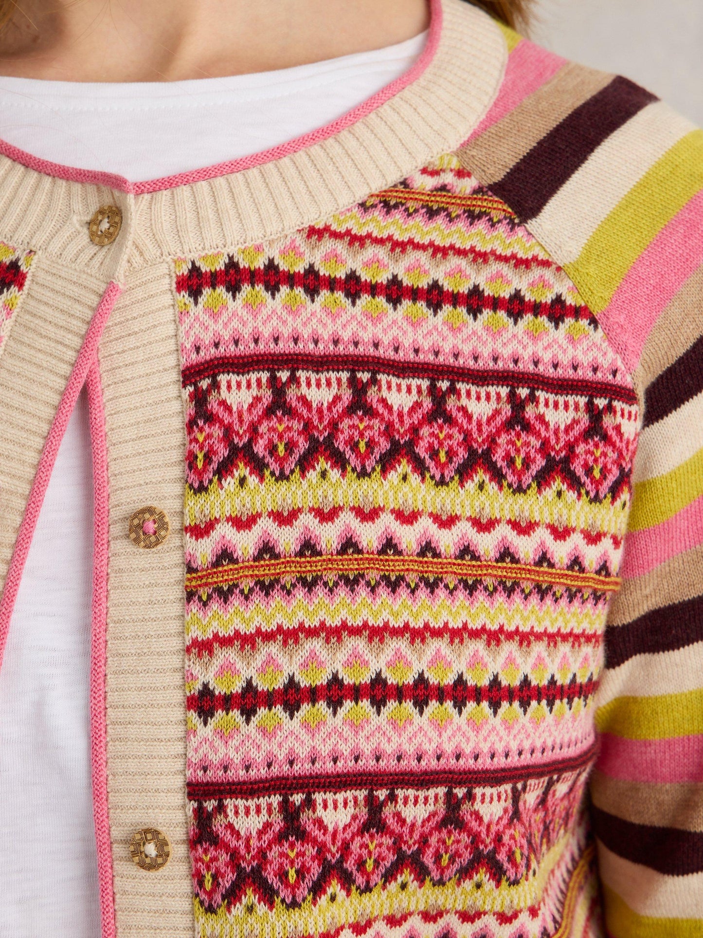 White Stuff Lulu Fairisle Cardi in Pink Multi