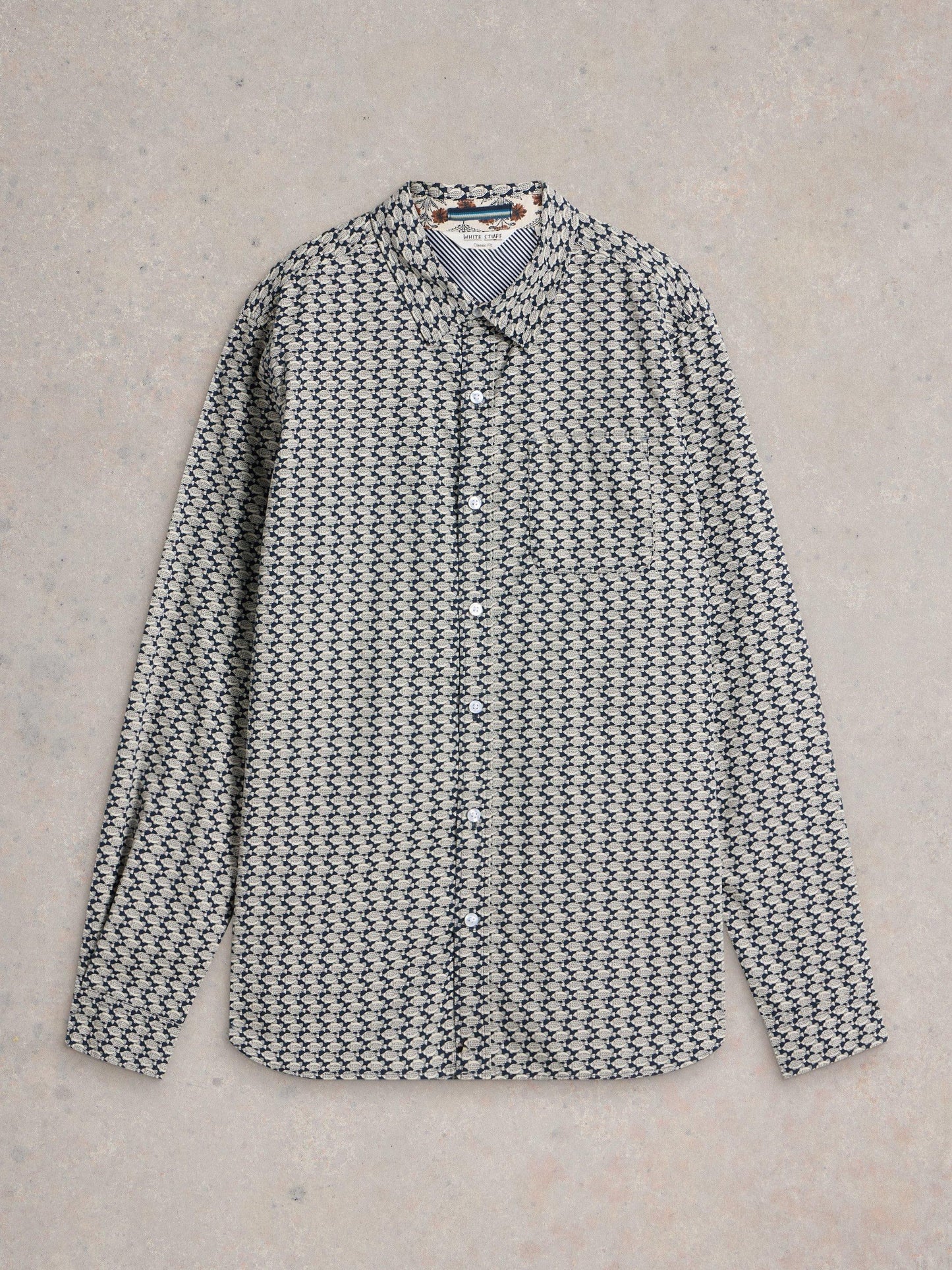 White Stuff Fish Printed Shirt in Navy Multi