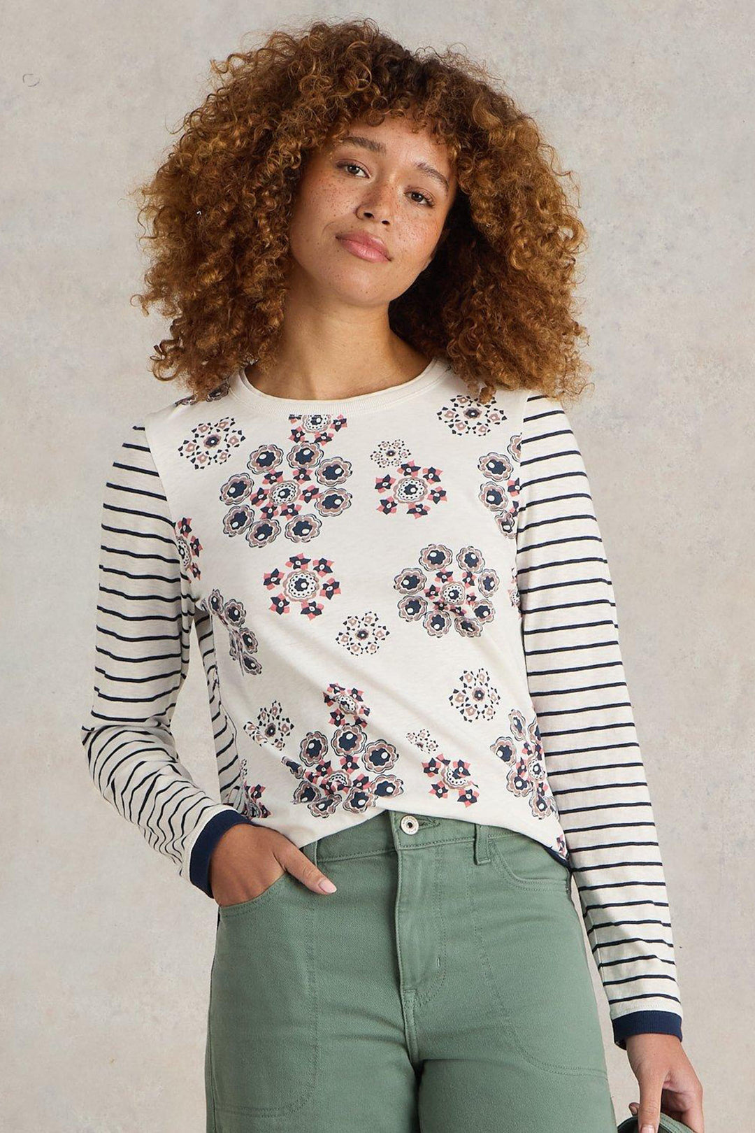 White Stuff Clara Long Sleeve Tee in Natural Print