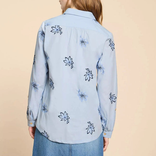 White Stuff Sophie Embroidered Shirt in Blue Multi