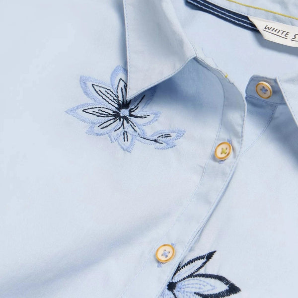 White Stuff Sophie Embroidered Shirt in Blue Multi