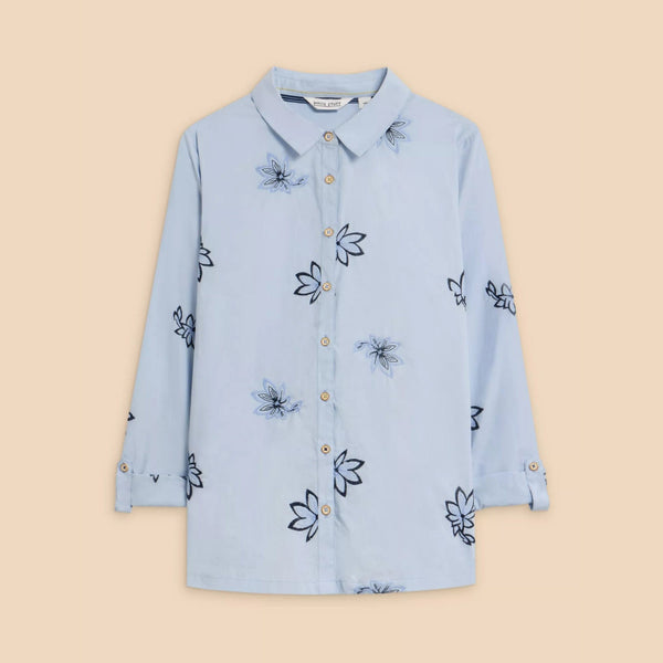 White Stuff Sophie Embroidered Shirt in Blue Multi