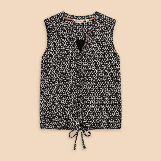 White Stuff Tulip Sleeveless Shirt in Black Print